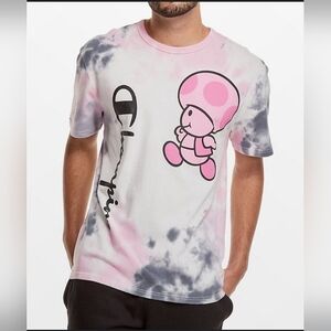 Rare Champion Super Mario Bros Pink Heritage TOAD Nintendo T-shirt Unisex Medium